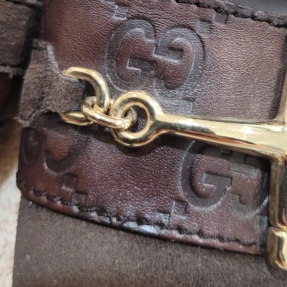 GUCCI GG MONOGRAM LEATHER & SUESE HEELED SHOES  BROWN FIT LIKE 8-8.5 - Picture 11 of 12